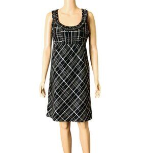 Fossil Black Plaid Silk Dress S Sleeveless Empire Waist Side Zip Fully Lined